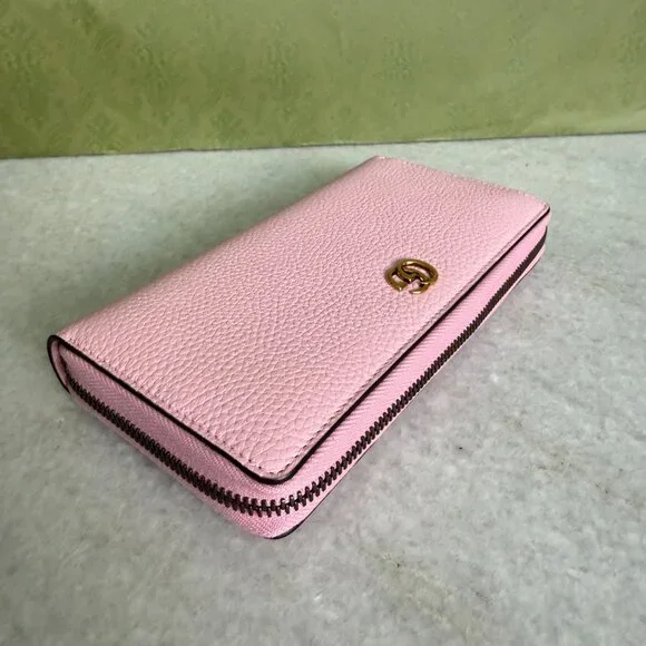 Gucci Bamboo GG Pink Leather Zip Around Long Wallet 739499 AABXM 5823